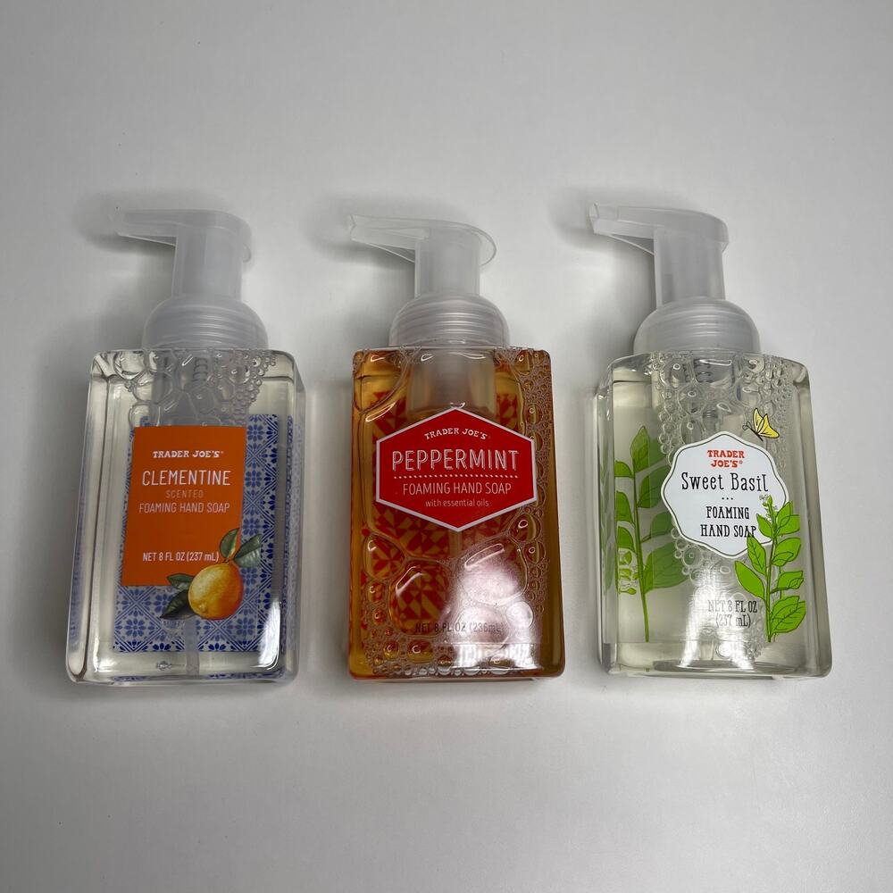 Set of 3 Trader Joe's Liquid Foaming Hand Soap Clementine Peppermint Sweet Basil
